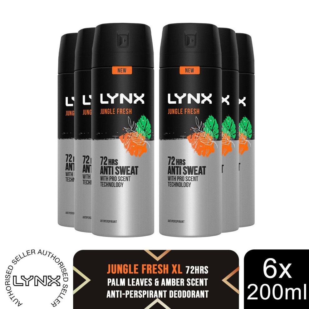 Lynx Jungle Fresh Antiperspirant Spray 72H Protection Deo 200Ml 6Pk Amber