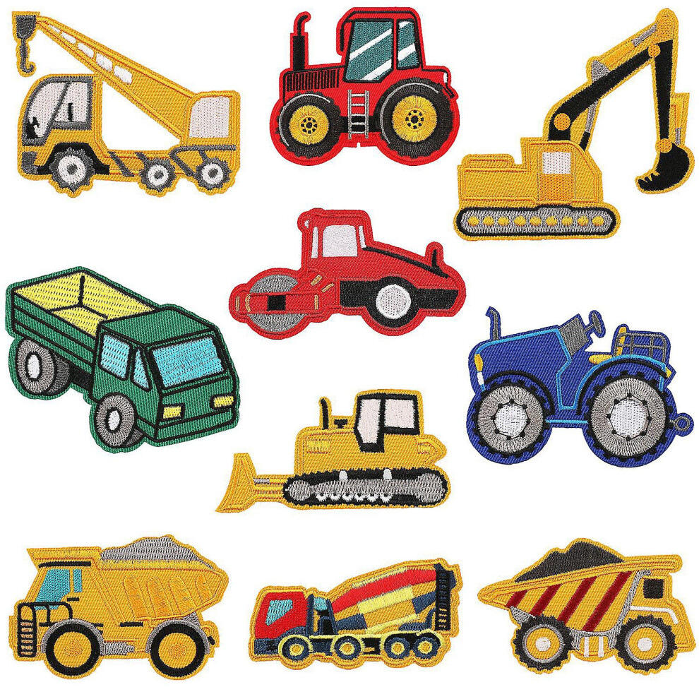 10pcs Durable Embroidered Patch Bag Jean Construction Vehicle Truck For Clothes