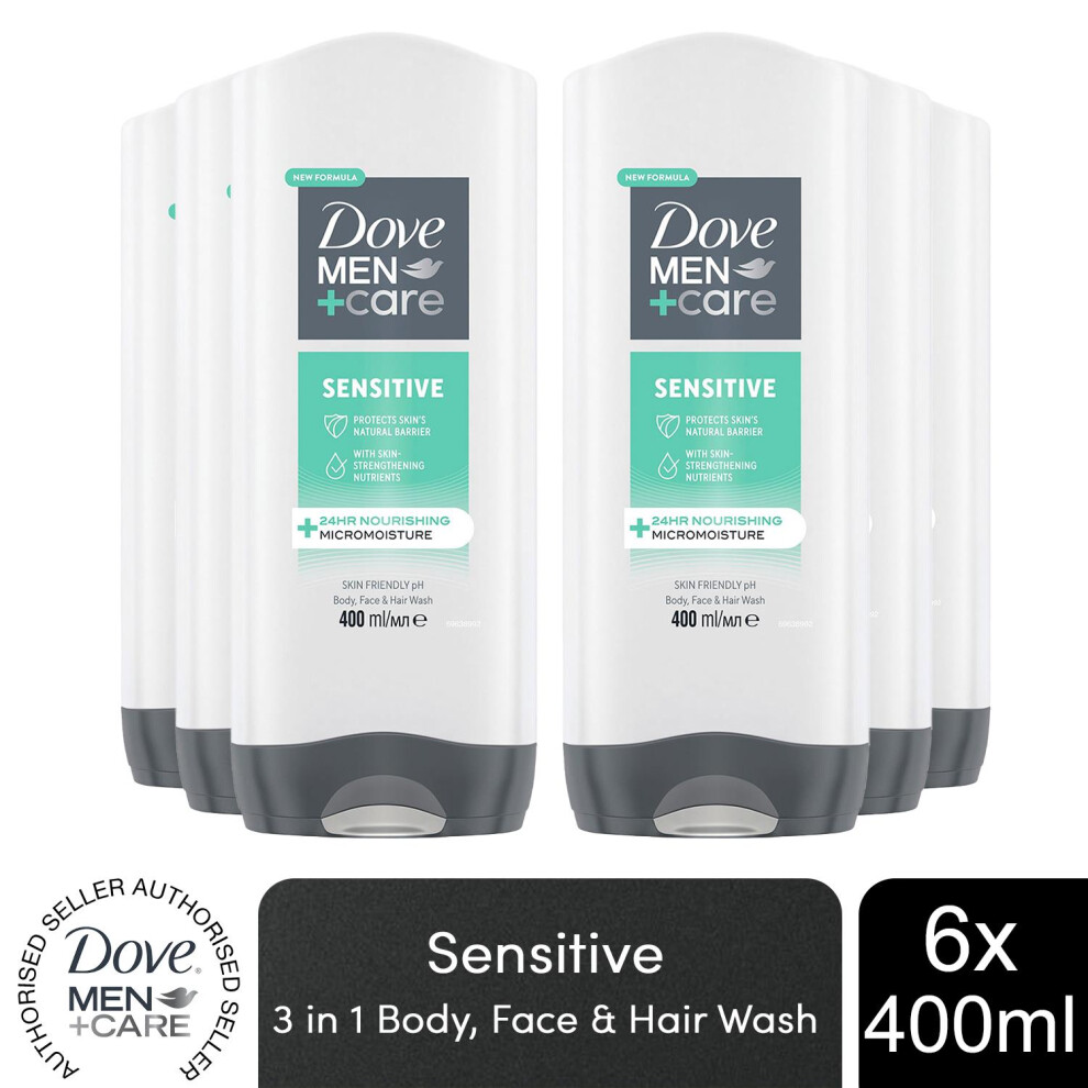 Men+Care 3-in-1 'Body, Face & Hairwash' Sensitive 400ml, 3Pk