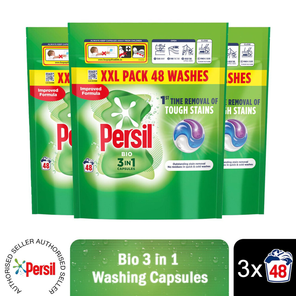 Persil XXL 3 in 1 Washing Capsules Bio with Lasting Freshness 48W 3 Pk