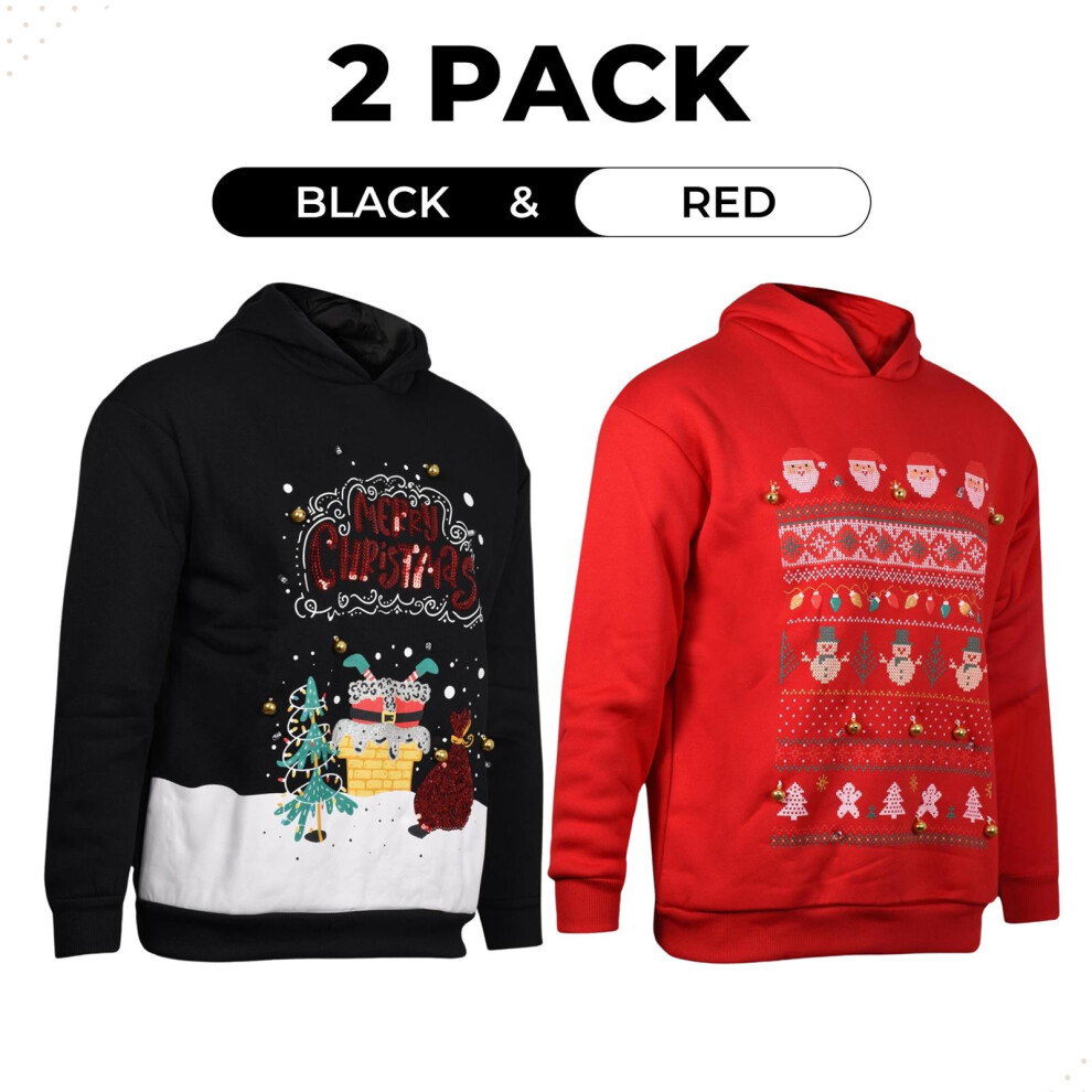 (S) 2Pack 3D Christmas Hoodie LED LightUp Jumper Sweatshirt