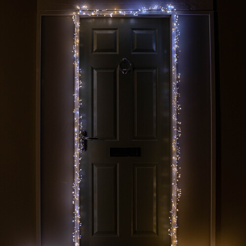 5.5m 800 LED Door LIghts with Timer in White & Warm White on Silver Wire
