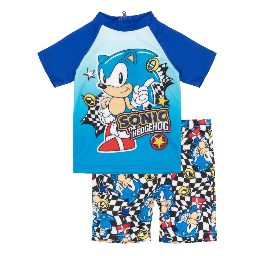 (8-9 Years, Blue/Black) Sonic The Hedgehog Boys Ring Two-Piece Swimsuit