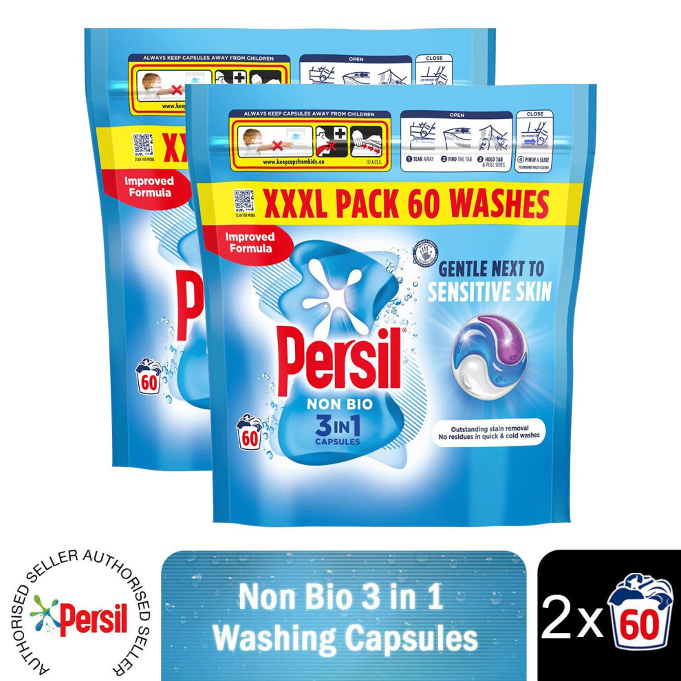 Persil XXXL 3in1 Laundry Washing Capsules Non-Bio 120W 2 Pack