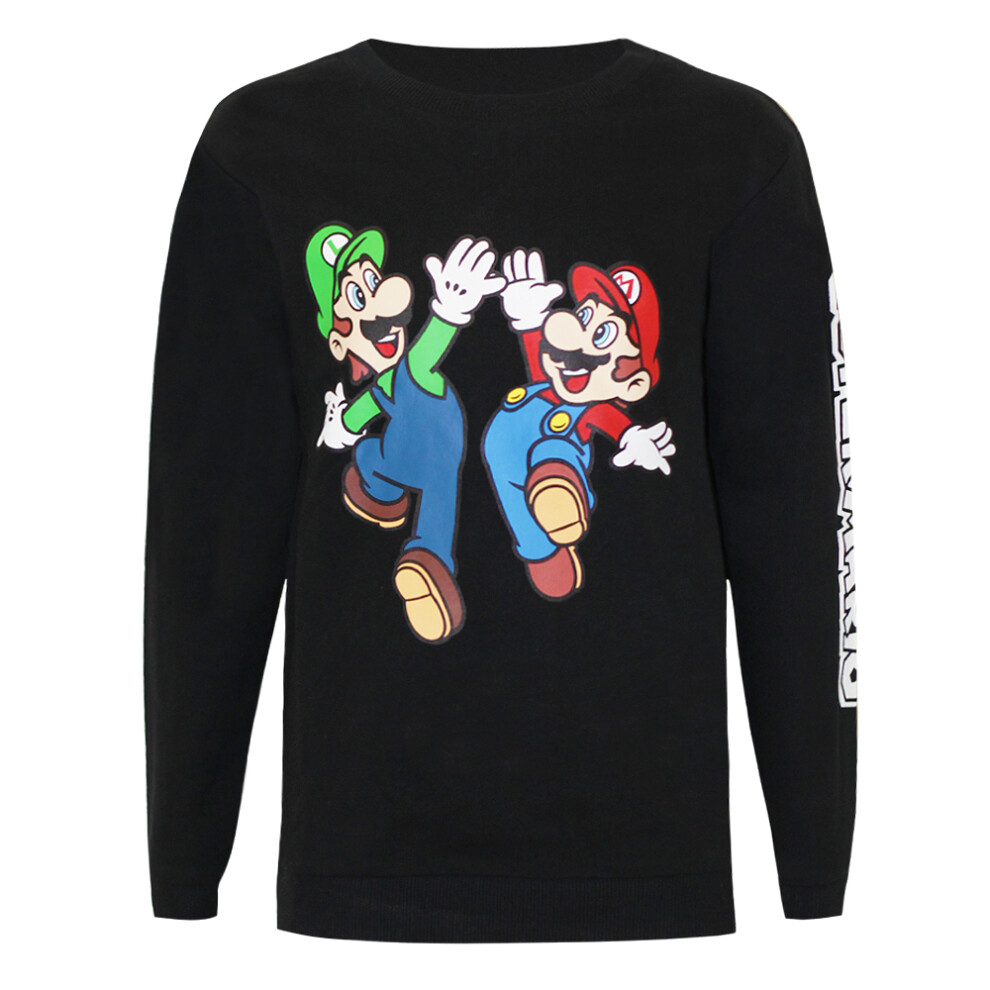 (13-14 Years, Black) Super Mario Boys Luigi Sweatshirt