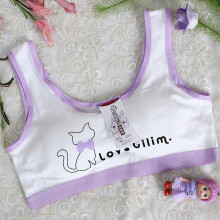 (Purple) Teenager Kids Girls Cat Print Soft Bra Vest Tank Top Sport Breathable Underwear