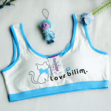 (Lake Blue) Teenager Kids Girls Cat Print Soft Bra Vest Tank Top Sport Breathable Underwear