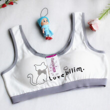(Grey) Teenager Kids Girls Cat Print Soft Bra Vest Tank Top Sport Breathable Underwear