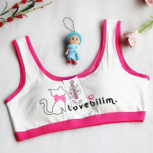 (Rose Red) Teenager Kids Girls Cat Print Soft Bra Vest Tank Top Sport Breathable Underwear