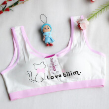 (Pink) Teenager Kids Girls Cat Print Soft Bra Vest Tank Top Sport Breathable Underwear