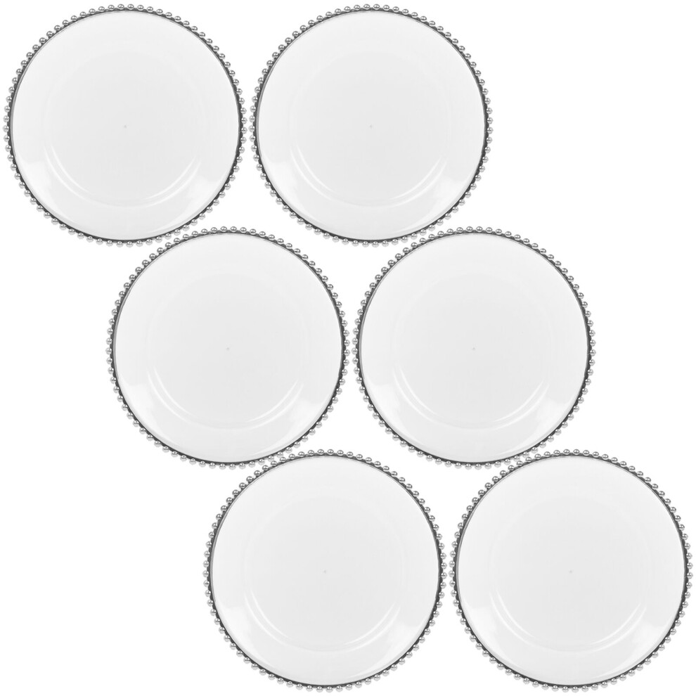 (6x Silver) 6/12 Pcs 32cm Clear Charger Plates Set with Metallic Beaded Coloured Rim Party Table