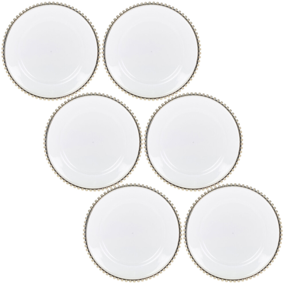 (6x Gold) 6/12 Pcs 32cm Clear Charger Plates Set with Metallic Beaded Coloured Rim Party Table