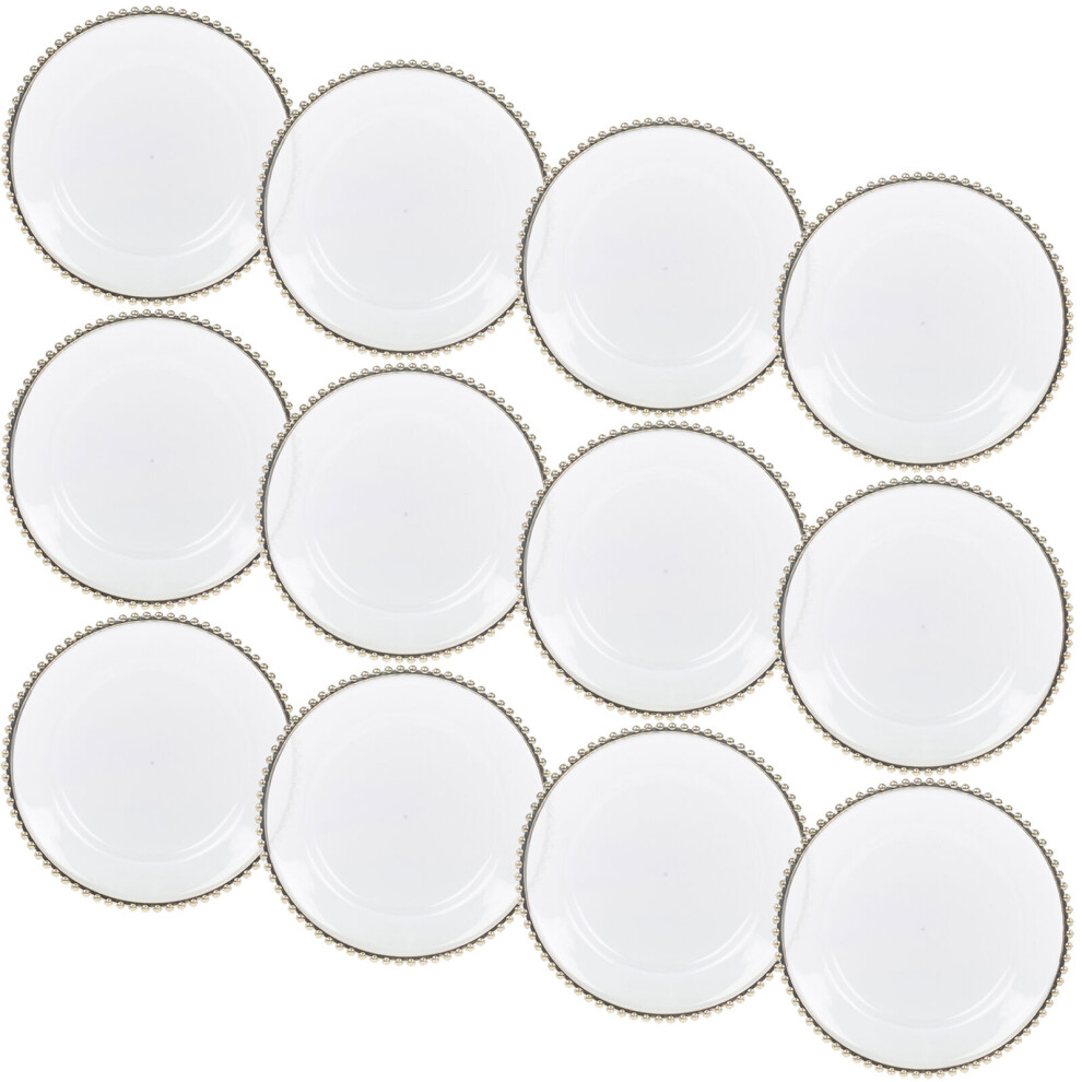 (12x Gold) 6/12 Pcs 32cm Clear Charger Plates Set with Metallic Beaded Coloured Rim Party Table