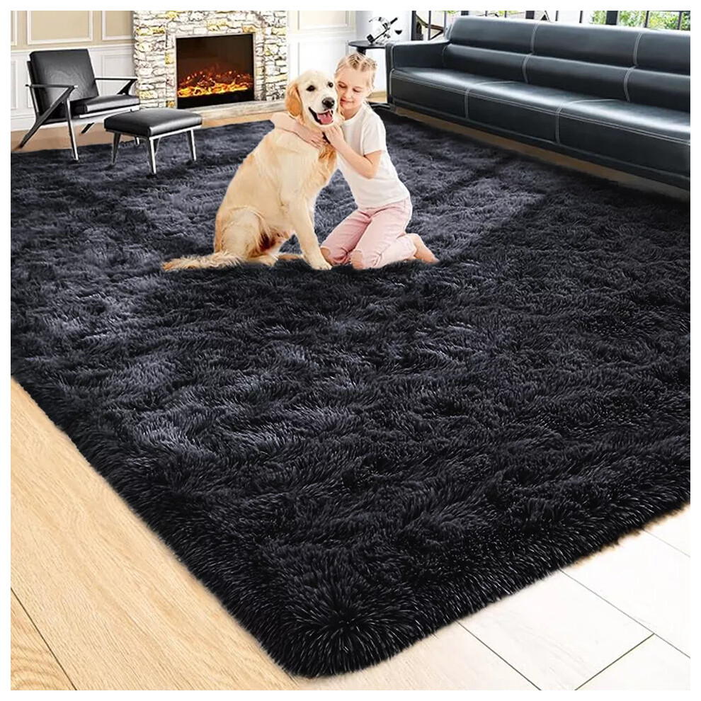 (BLACK , 80 X 300 CM) LARGE SHAGGY FLUFFY RUG NON SLIP RUG AREA RUGS