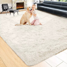 (CREAM , 120 X 170 CM) LARGE SHAGGY FLUFFY RUG NON SLIP RUG AREA RUGS