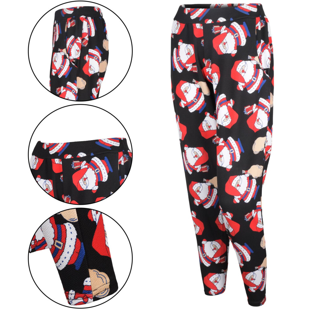 (UK 8) Women Christmas Santa Print Trouser Pajama Bottoms