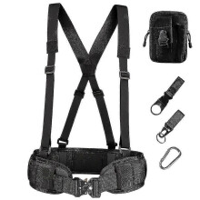 (Black) 5pcs Tactical Waist Belt Set Adjustable Hunting Waist Patrol Belts