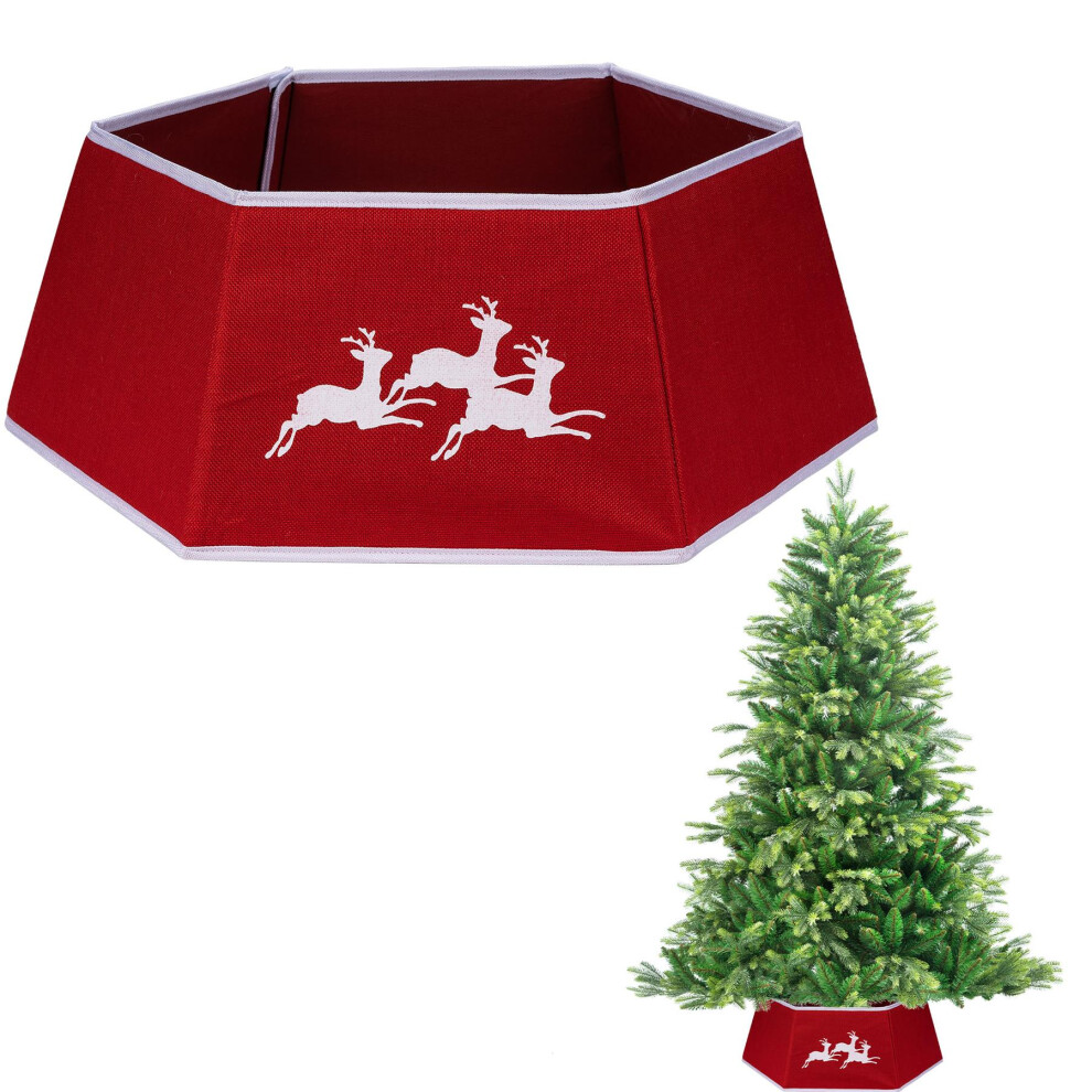 (Red) Christmas Tree Collar Skirt Stand Base Trunk Cover Foldable Xmas DÃ©cor-image-OPC-PFRVCWF-NEW