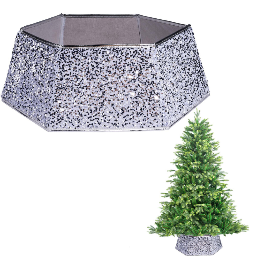 (Silver Sequin) Christmas Tree Collar Skirt Stand Base Trunk Cover Foldable Xmas DÃ©cor-image-OPC-PFRVCW8-NEW