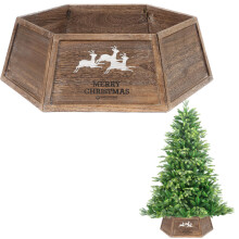 (Brown) 31.5'' Christmas Tree Collar Skirt Wooden Stand Cover Foldable