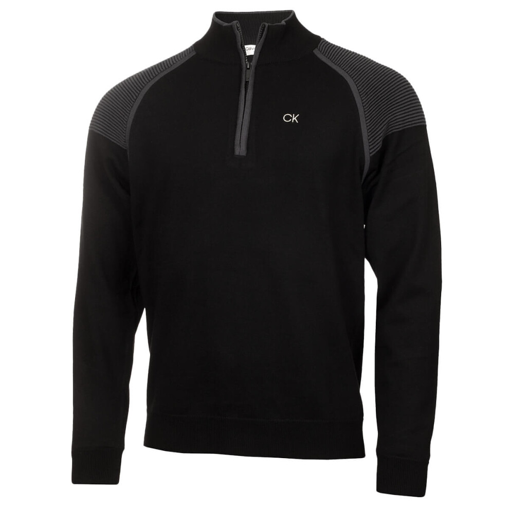 (2XL, Black) Calvin Klein Mens 2022 Pico 1/4 Zip Lined Windproof Stretch Golf Sweater