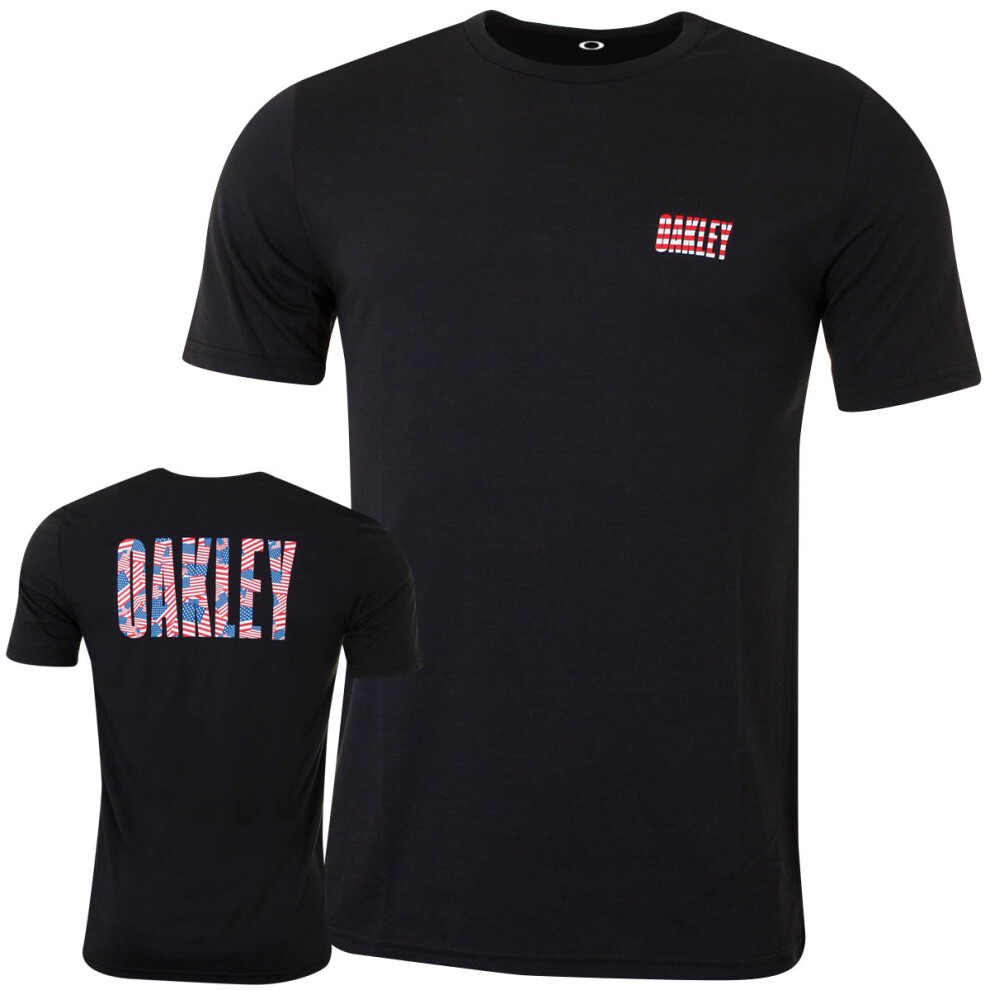 (M, Blackout) Oakley Mens Oakley USA Tee Lightweight Breathable T-Shirt