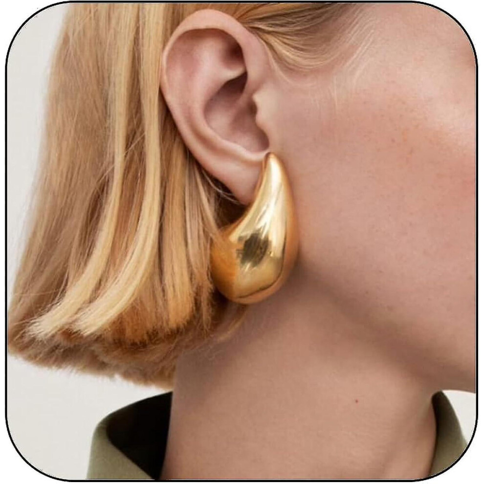 (Gold40x25mm) Extra Large Bottega Earring Dupes Hypoallergenic Chunkygoldhoopearrings Lightweight Waterdrop Teardrop Earrings Trendy Gold Waterdrop Earrings For Wom