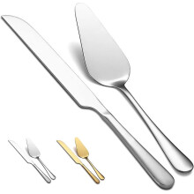(Silver) 2pcs Wedding Cake Knife Server Set, Gold Stainless Steel Cake Cutting Set For Wedding