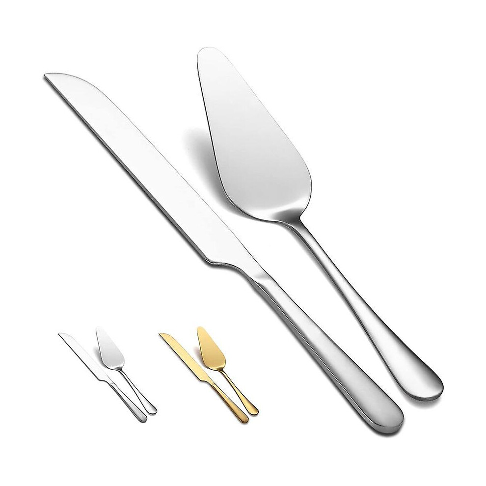 () 2Pcs Wedding Cake Knife Server Set, Stainless Steel Cake Cutting Set For Wedding Silver/Gold