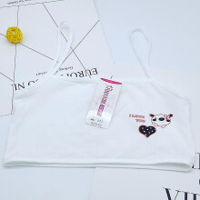 (White) Puberty Kids Girls Breathable Cartoon Underwear Training Bra Comfy Soft Crop Sports Top