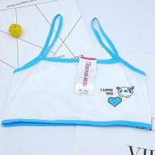 (Blue) Puberty Kids Girls Breathable Cartoon Underwear Training Bra Comfy Soft Crop Sports Top