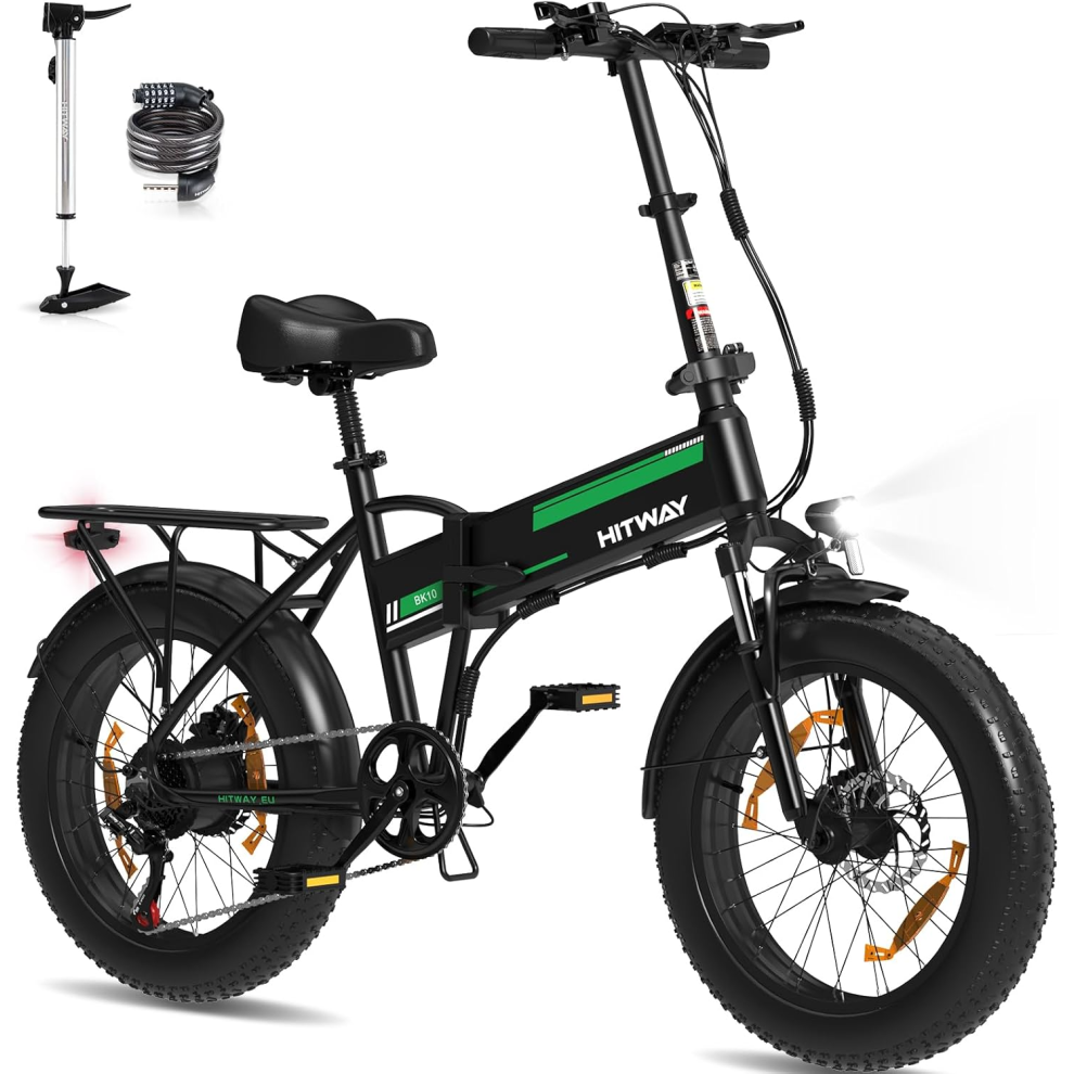 HITWAY 20X4.0 Electric Bike, Off-Road e bike with Upgrade 48V 13Ah Battery up to 55-120KM, 250W Motor, 7-Speed foldable electric bicycle