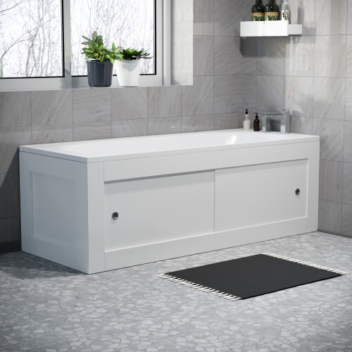 NES Home Nes Home White PVC 1800mm 2 Sliding Doors Bath Front Panel & 800mm End Panel