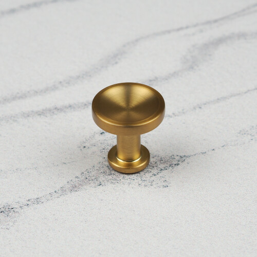 (30mm Knob) Brushed Brass Modern Grooved Cabinet Handles & Matching Knobs Pulls