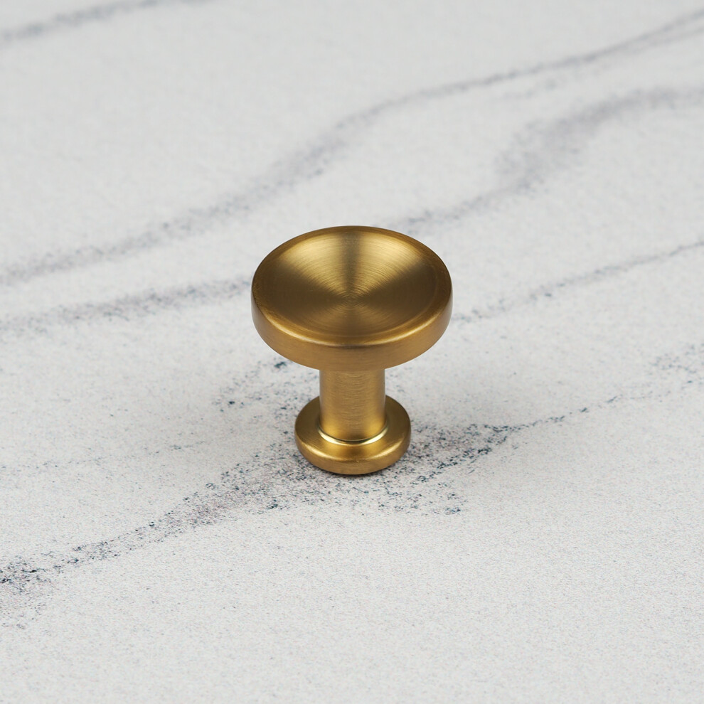 (30Mm Knob) Brushed Brass Modern Grooved Cabinet Handles & Matching Knobs Pulls 5056767300674