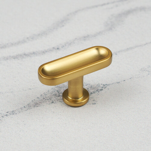 (52mm Pull) Brushed Brass Modern Grooved Cabinet Handles & Matching Knobs Pulls