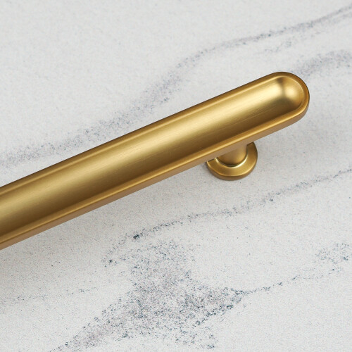 (128mm Handle) Brushed Brass Modern Grooved Cabinet Handles & Matching Knobs Pulls 2
