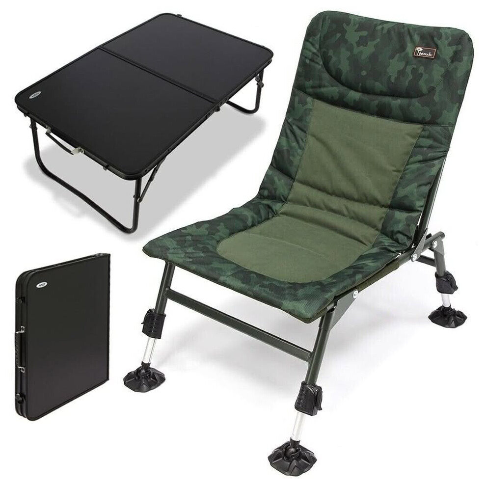 Nomadic Camo Chair Large Adjustable Mud Feet & Bivvy Table Carp Coarse Fishing