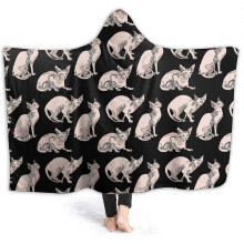 (50x40 inch) Extra Soft Hoodie Throw Blanket For Bed Throw Wearable Cuddle Super Warm Office Blankets Hairless Naked Cats Sphynx Cats Pattern