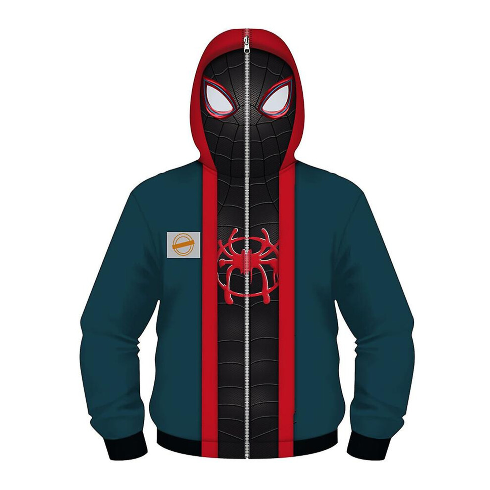 (Mask style, 12-13Years) Miles Morales Kids 3d Hoodies Boys Zip Hoodie Pullover Hooded Sweashirt Jacket Spiderman Cosplay Costume Inspired By Spider-man: Into The Spider-verse