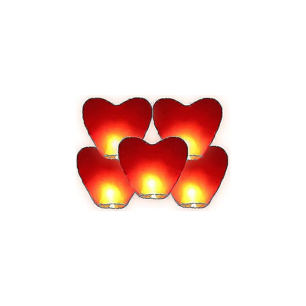 5 Pack Sky Lanterns, Heart Sky Lanterns Birthday Wedding New Year Red