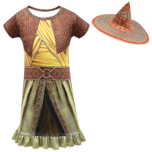 (120(5-6y), 80351brown-hat) Baby Girls Dress Raya And The Last Dragon Cosplay Summer Cartoon Birthday Party Princess Dresses Children's Boys Clothing