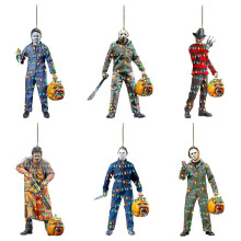 (Orange) Halloween Christmas Horror Characters Acrylic Flat Pendant Tree Decoration Car Rearview Mirror Pendant