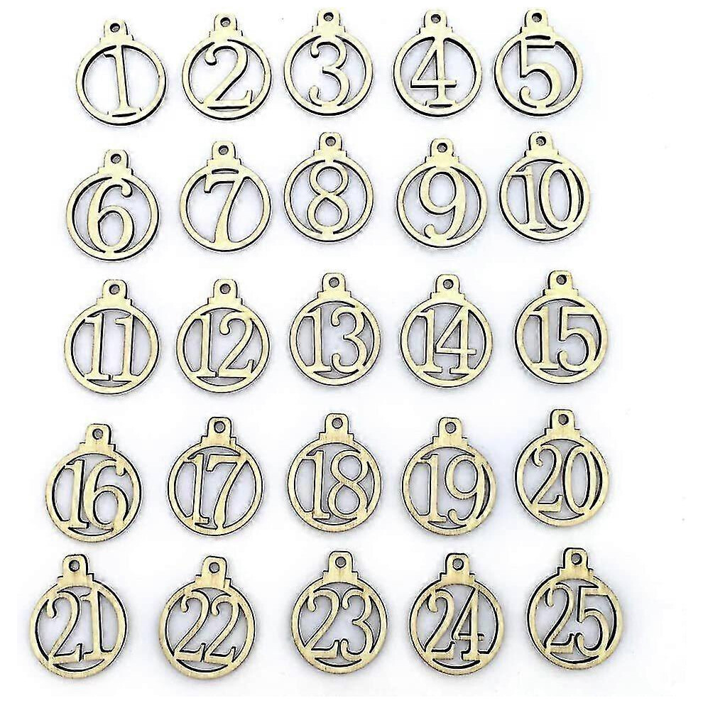 Marqueurs En Bois 1-25 Chiffres Pour Le Compte à Rebours Du Calendrier Cadeaux De NoëL Calendrier De L'avent Tags 25Pcs-image