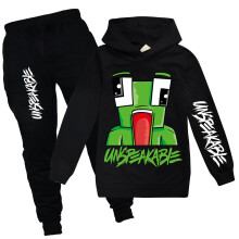 (Black, 7-8 Years) Unspeakable Tracksuit Set Kids Hoodie Hooded Sweatshirt Tops Pants Sport Outfits