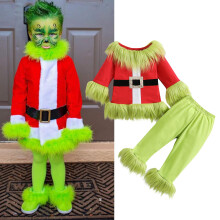 (4-5 Years) Toddler Kids Christmas Costume Baby Boy Girl Santa Claus Outfit Green Monster Cosplay Clothes Pant Set