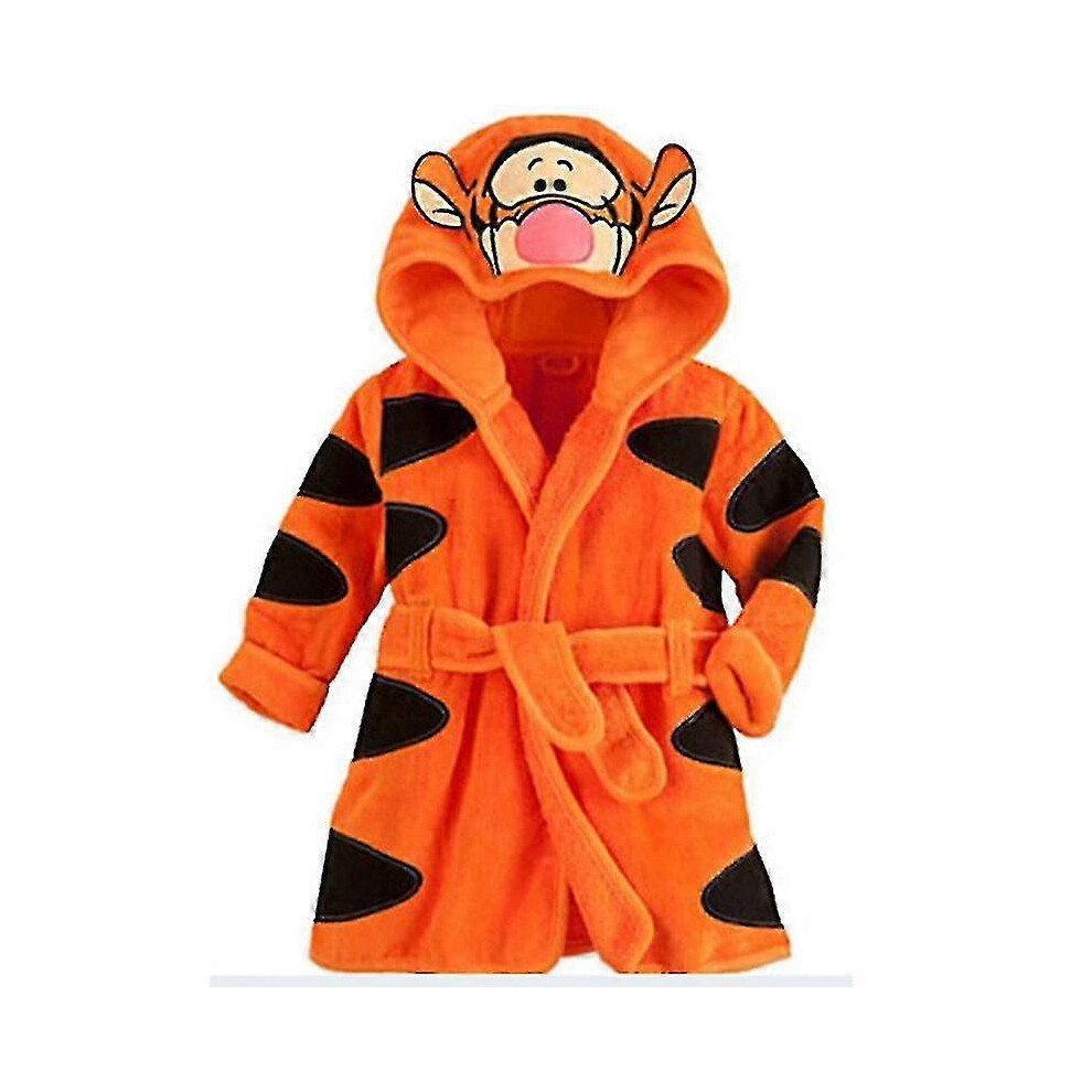(3-4 Years, Yellow Tiger) Kids Boy Girl Hooded Fleece Bathrobe Dressing Gown Nightwear Pajamas