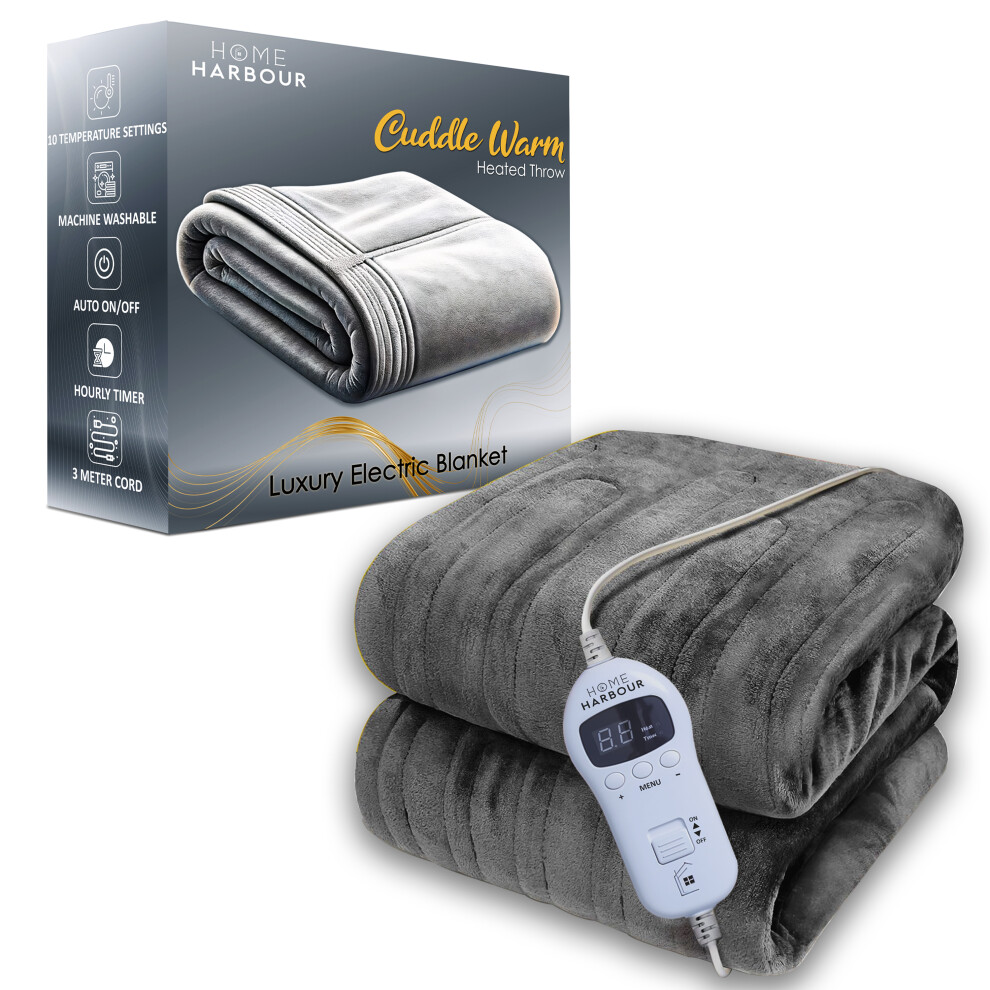 Heated Electric Blanket Throw Cuddle Warm 160x130cm, 10 Heat Levels