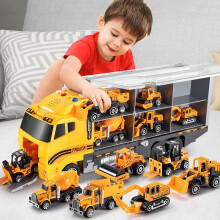Toddler Toys For 3 4 5 6 Years Old Boys, Die-cast Construction Toys Car Carrier Vehicle Toy Set W/play Mat, Kids Toys Truck Alloy Metal Car Toys Set F