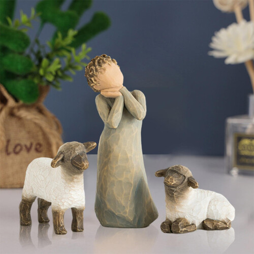 Little Shepherdess Sculpted Hand-Painted Nativity Figures 3-Piece Resin 2